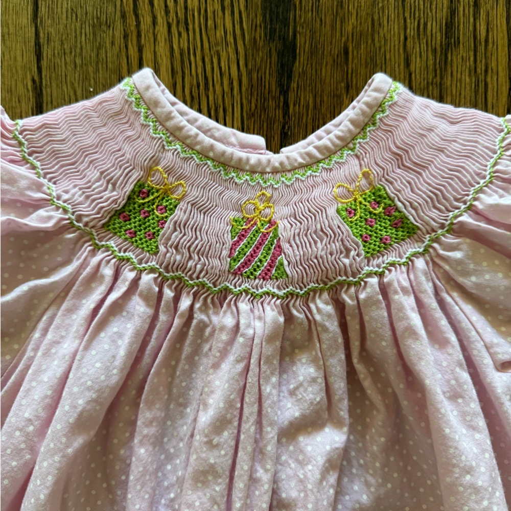 Classic Whimsy Pink Polka Dot Smocked Birthday Gift Bishop Dress, Size 18M